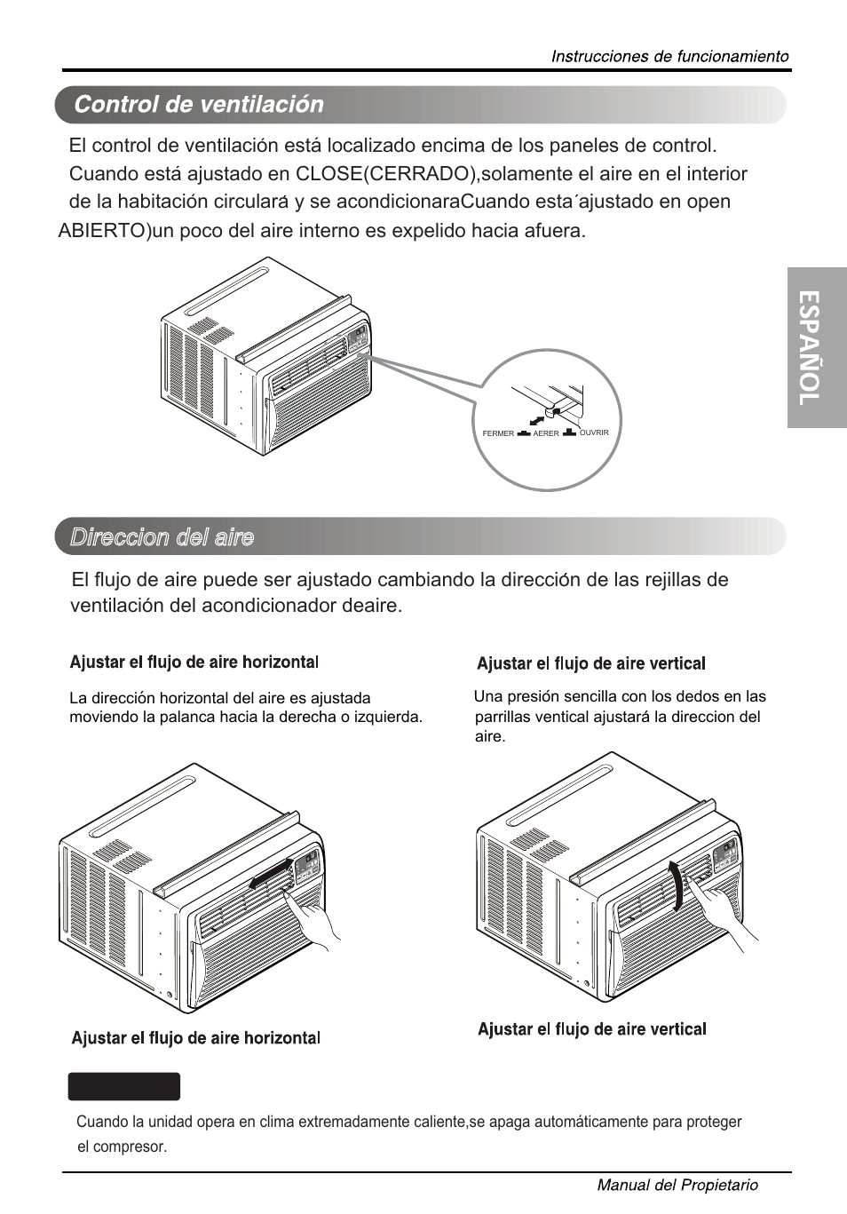 Direccion del aire, Consejo | LG LW2513ER User Manual | Page 41 / 48