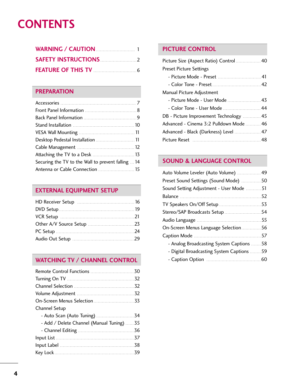 LG Z37LC6D User Manual | Page 6 / 104