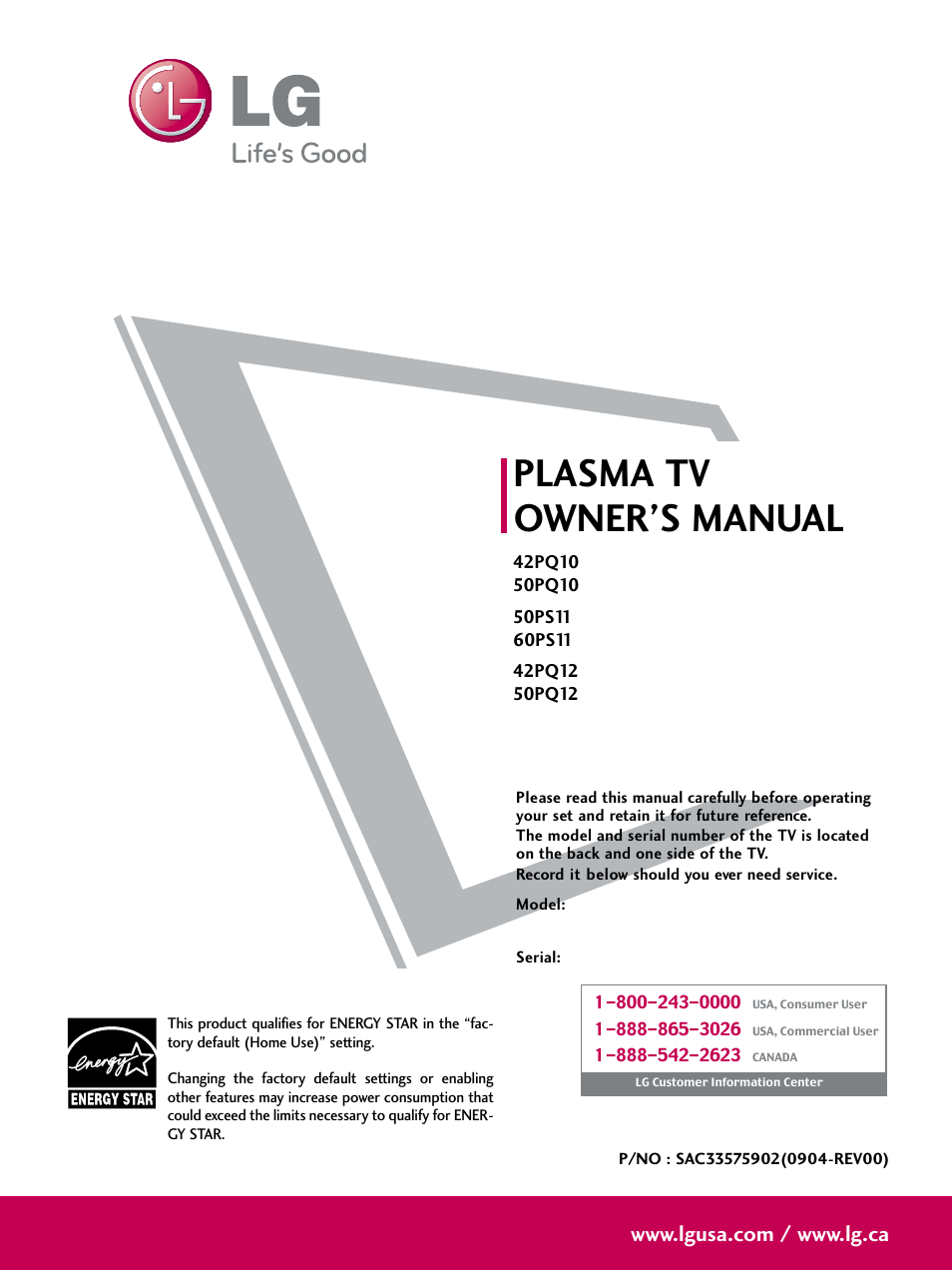 LG 60PS11 User Manual | 115 pages