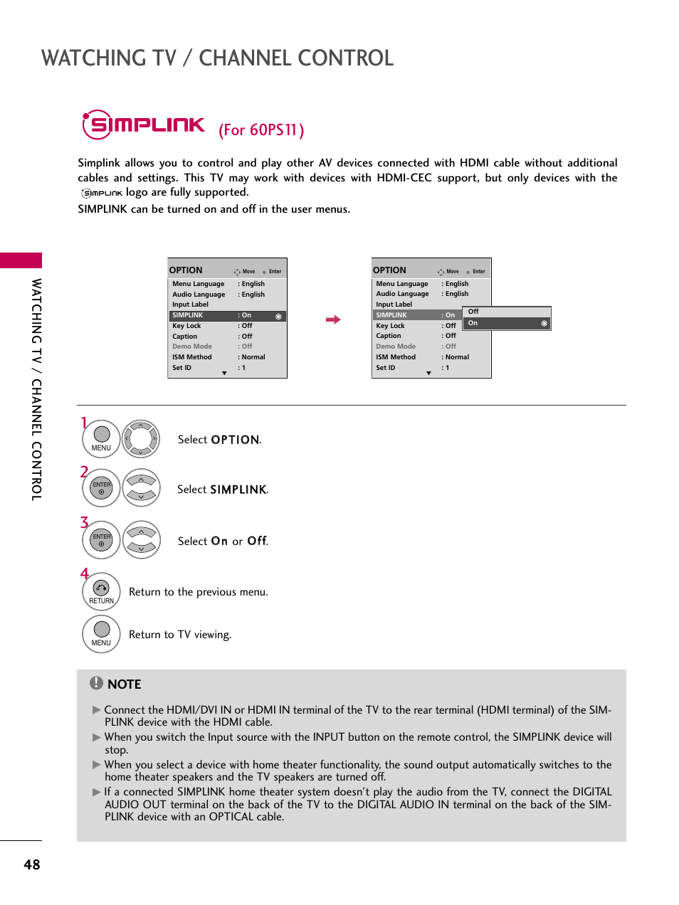 Watching tv / channel control, For 60ps11), Wa tching tv / channel contr ol | LG 60PS11 User Manual | Page 50 / 115