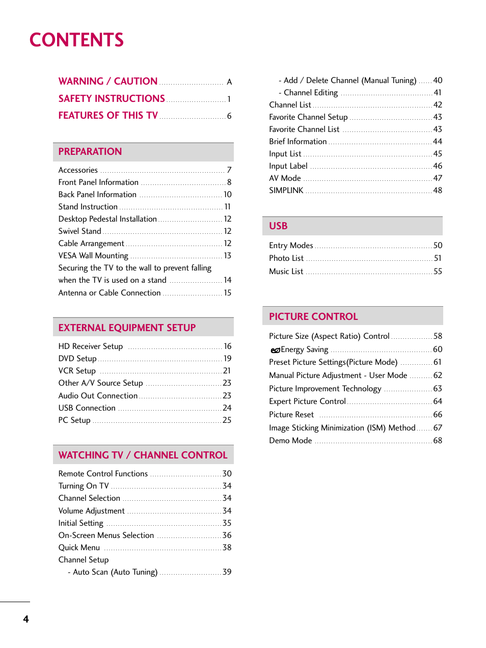LG 60PS11 User Manual | Page 6 / 115