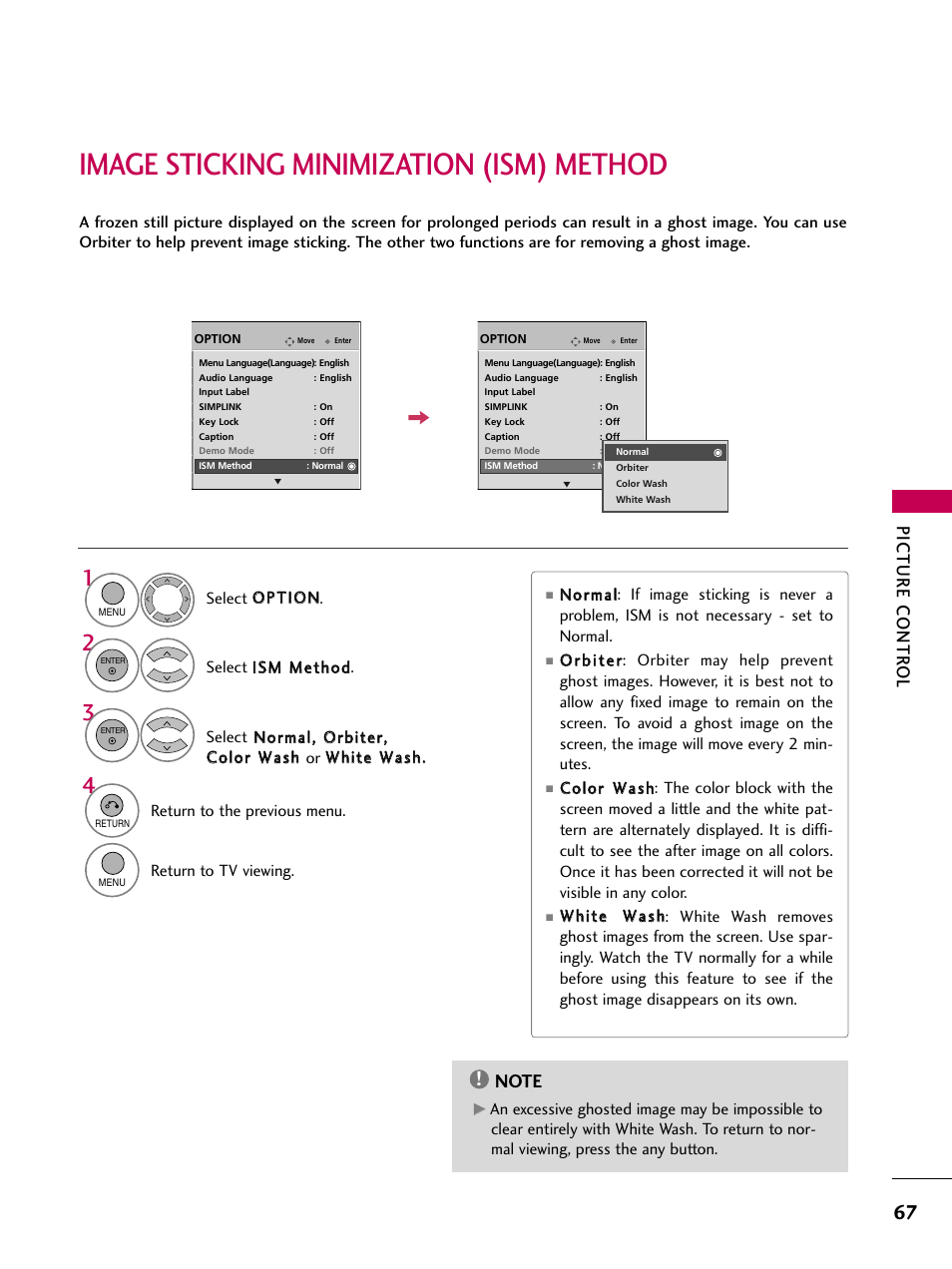 Image sticking minimization (ism) method, Picture contr ol | LG 60PS11 User Manual | Page 69 / 115