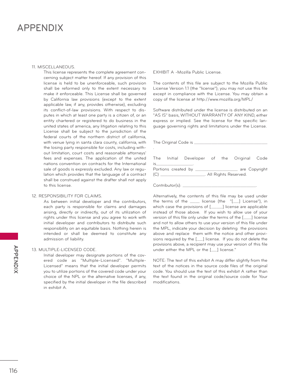 Appendix | LG 42LD320H User Manual | Page 116 / 212