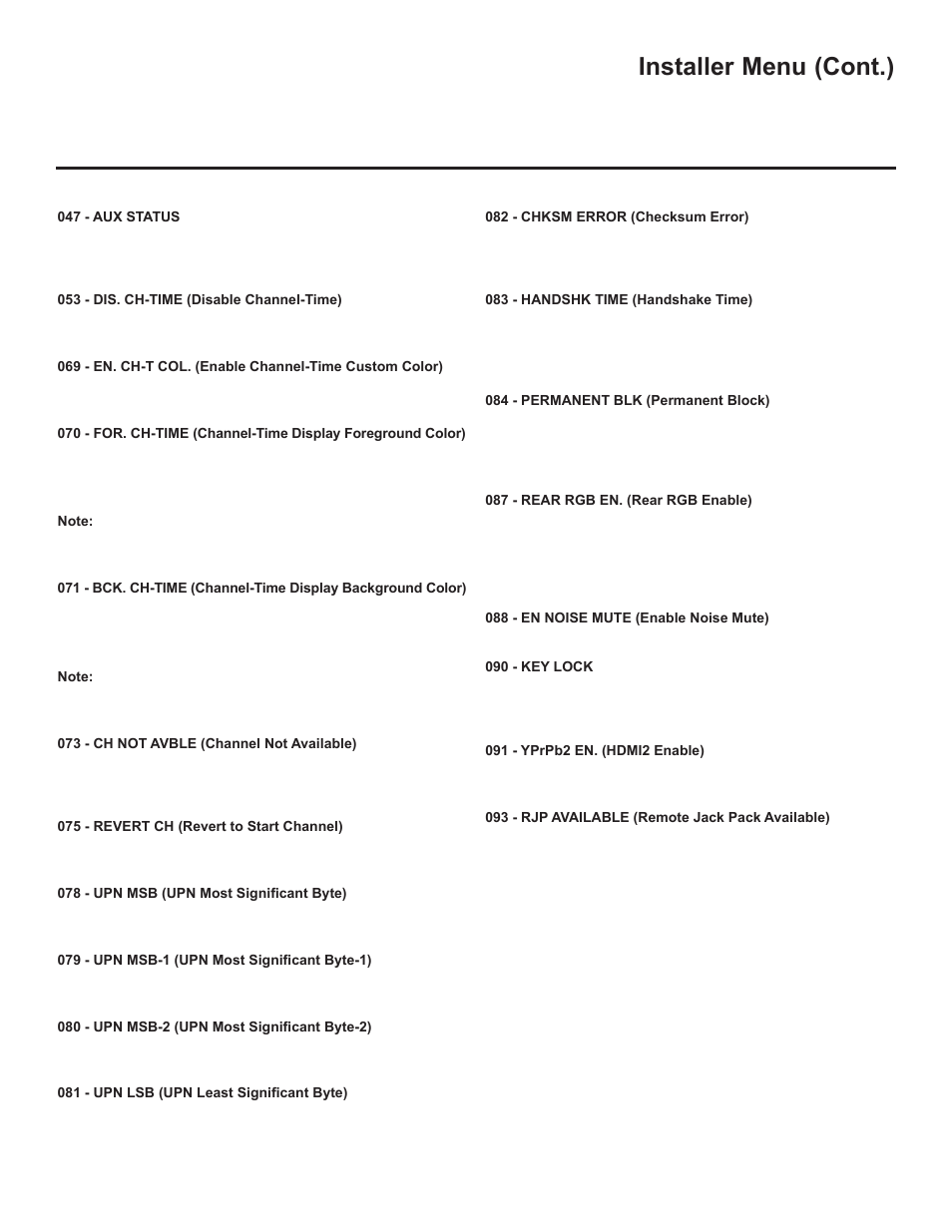 Installer menu (cont.) | LG 42LD320H User Manual | Page 136 / 212