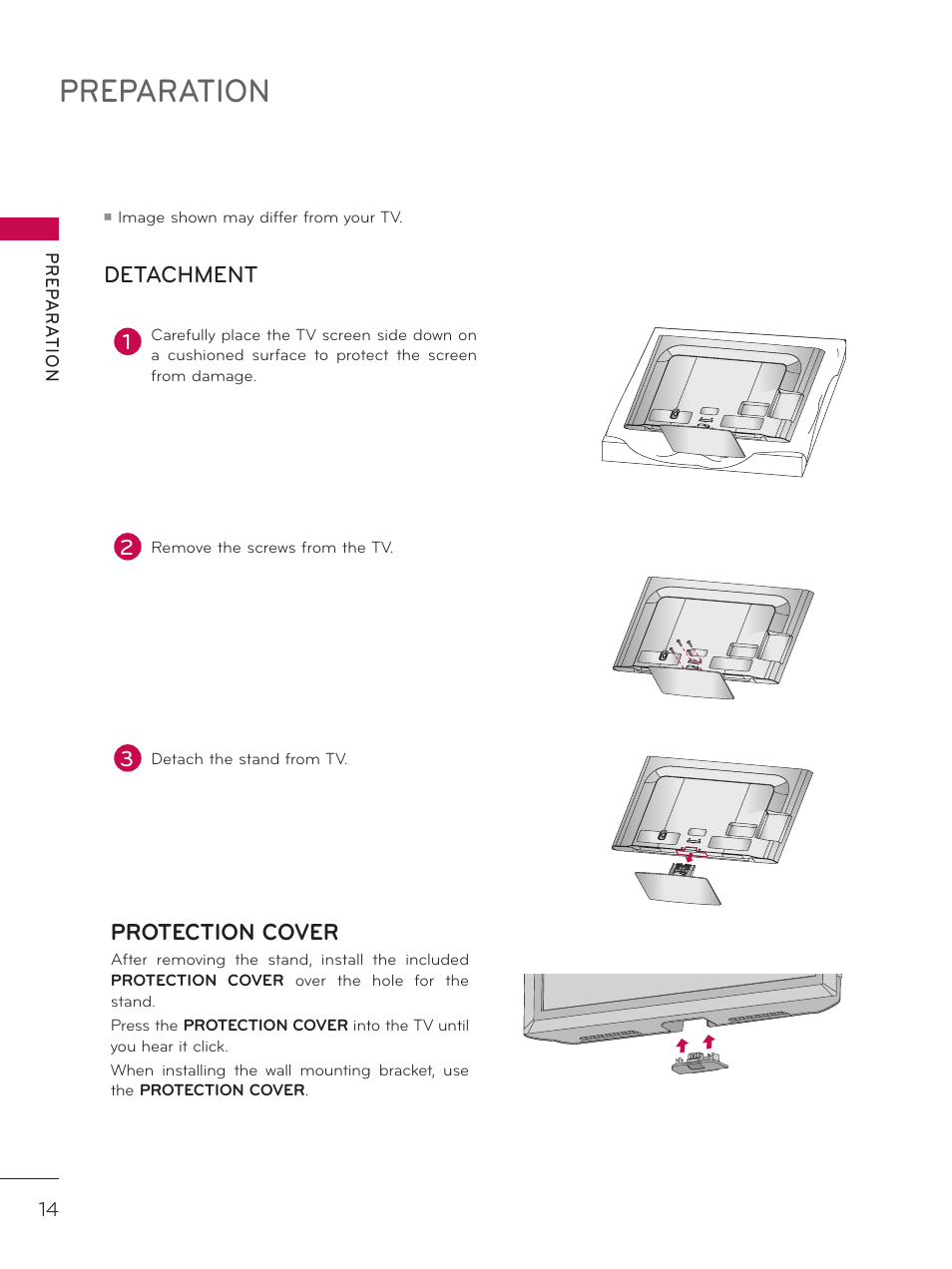 Preparation, Detachment protection cover | LG 42LD320H User Manual | Page 14 / 212