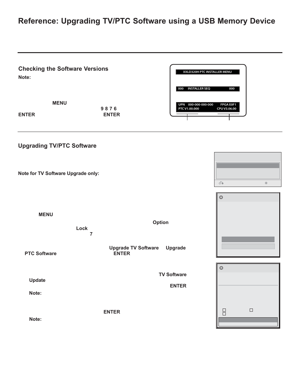 Upgrading tv/ptc software, Checking the software versions | LG 42LD320H User Manual | Page 151 / 212