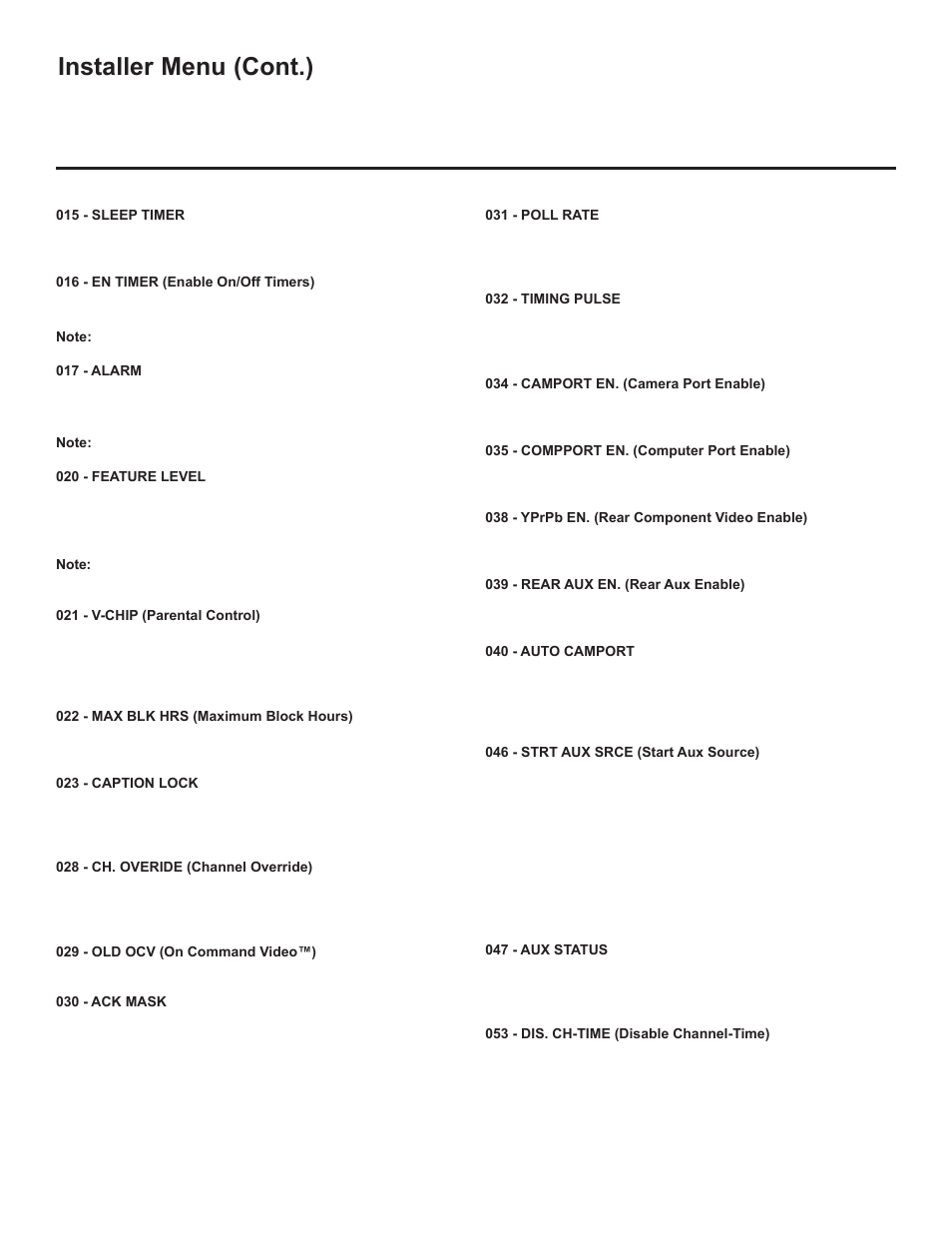 Installer menu (cont.) | LG 42LD320H User Manual | Page 182 / 212