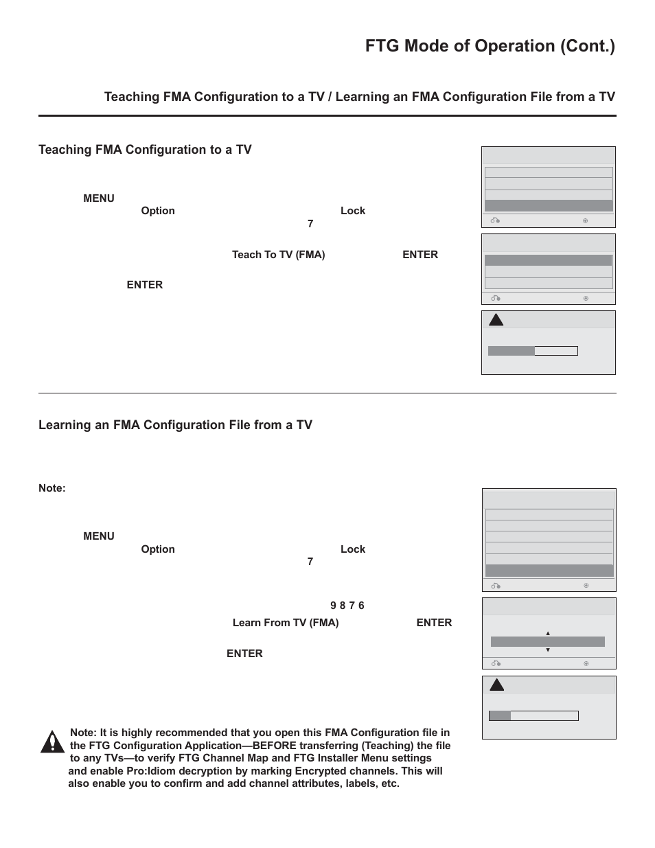 Ftg mode of operation (cont.), Learning an fma configuration file from a tv | LG 42LD320H User Manual | Page 195 / 212