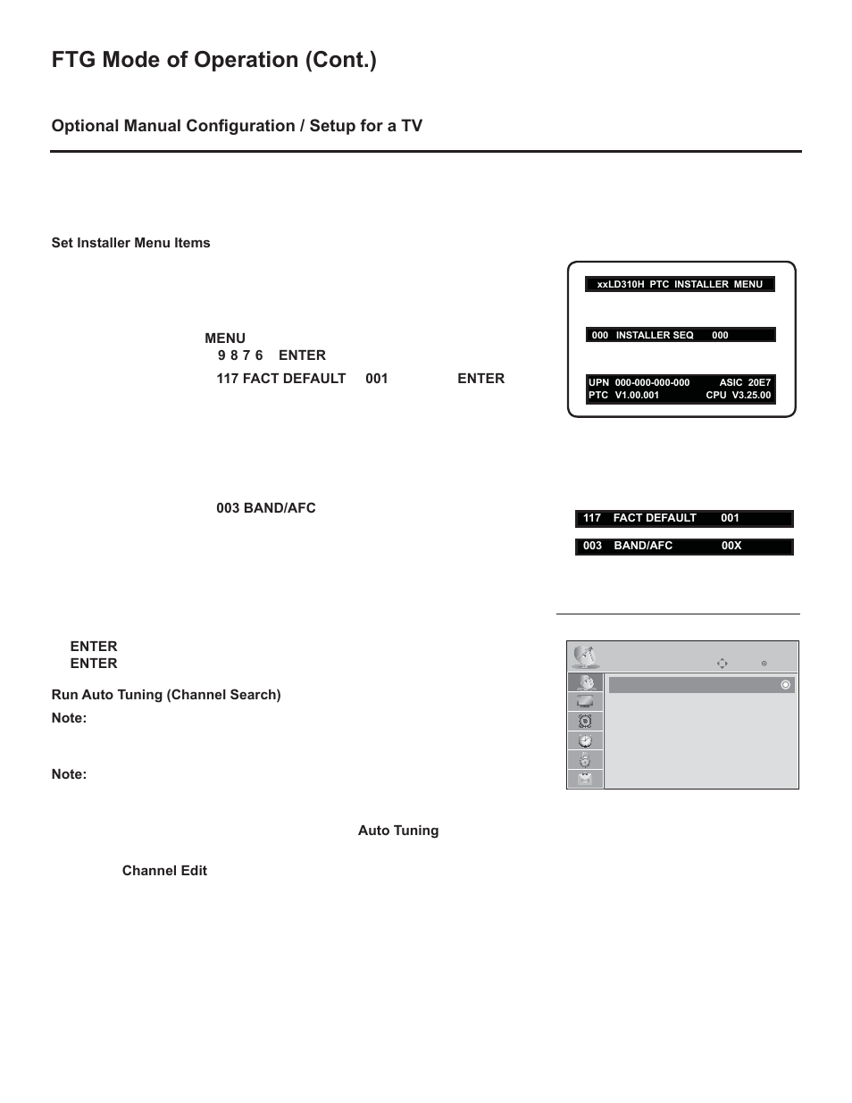 Ftg mode of operation (cont.), Optional manual confi guration / setup for a tv | LG 42LD320H User Manual | Page 196 / 212