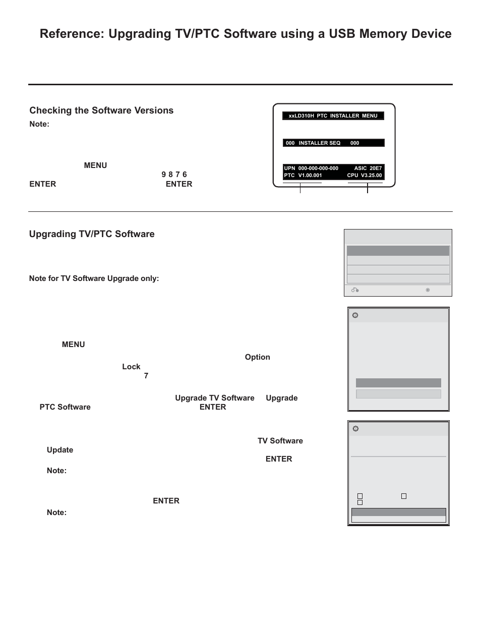 Upgrading tv/ptc software, Checking the software versions | LG 42LD320H User Manual | Page 201 / 212