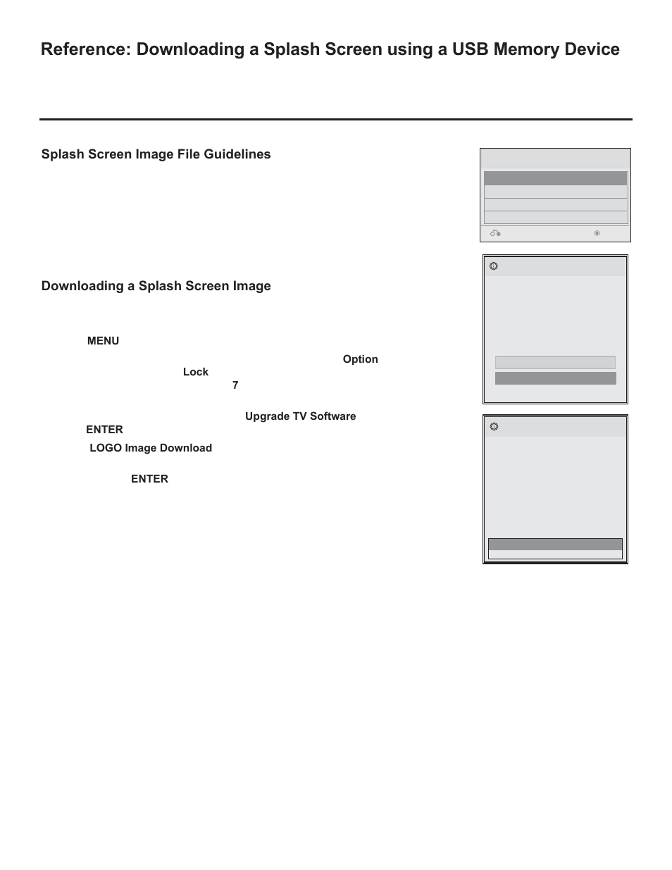 Splash screen image file guidelines, Downloading a splash screen image | LG 42LD320H User Manual | Page 202 / 212
