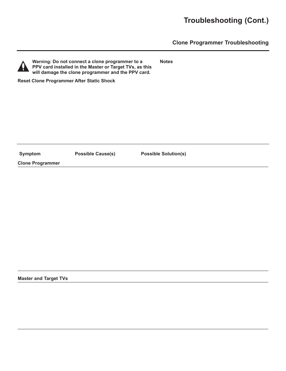 Troubleshooting (cont.), Clone programmer troubleshooting | LG 42LD320H User Manual | Page 209 / 212