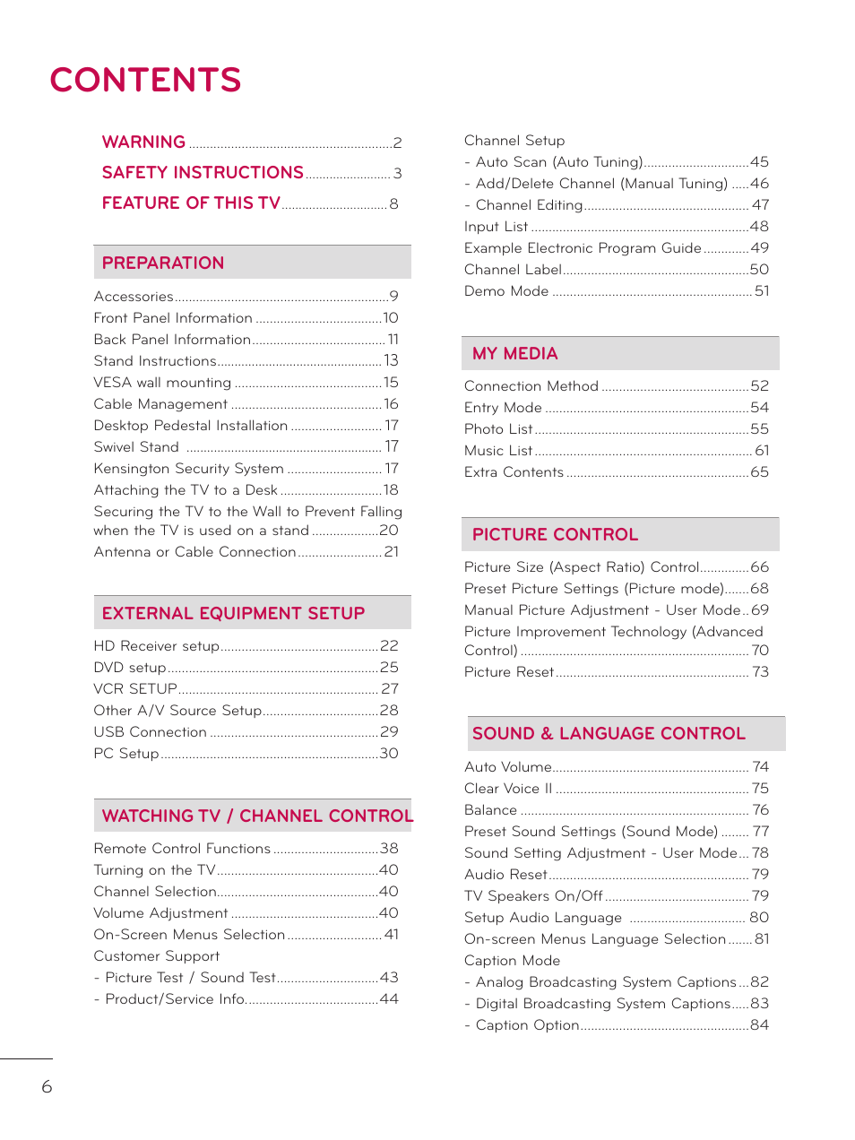 LG 42LD320H User Manual | Page 6 / 212