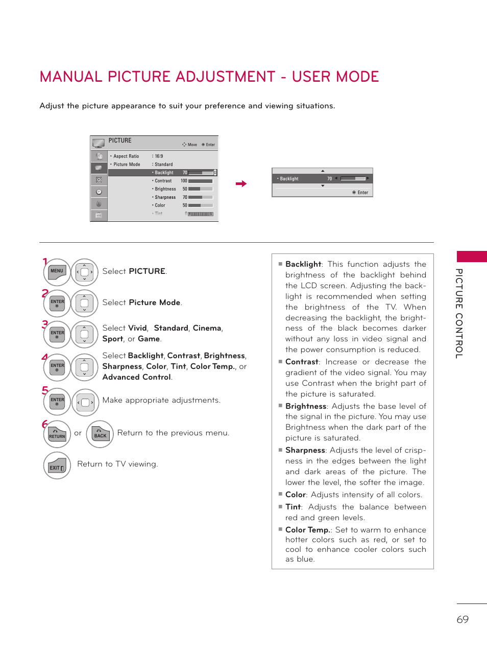 Manual picture adjustment - user mode | LG 42LD320H User Manual | Page 69 / 212
