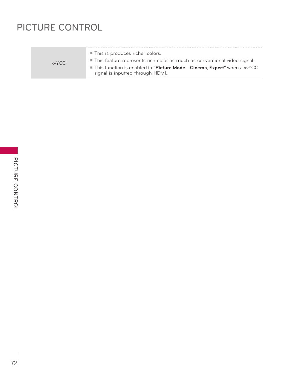Picture control | LG 42LD320H User Manual | Page 72 / 212