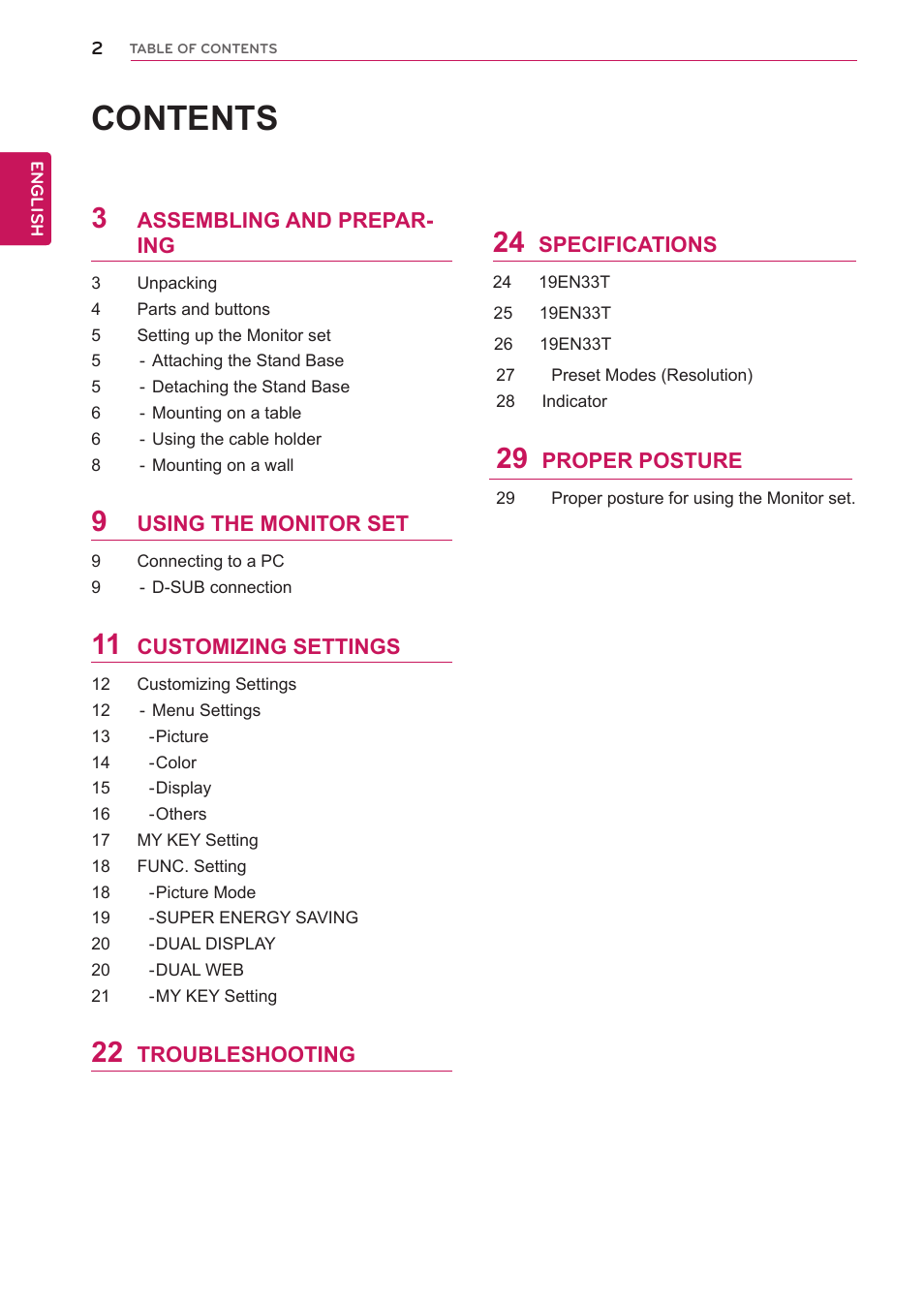 LG 22EN33T User Manual | Page 2 / 30