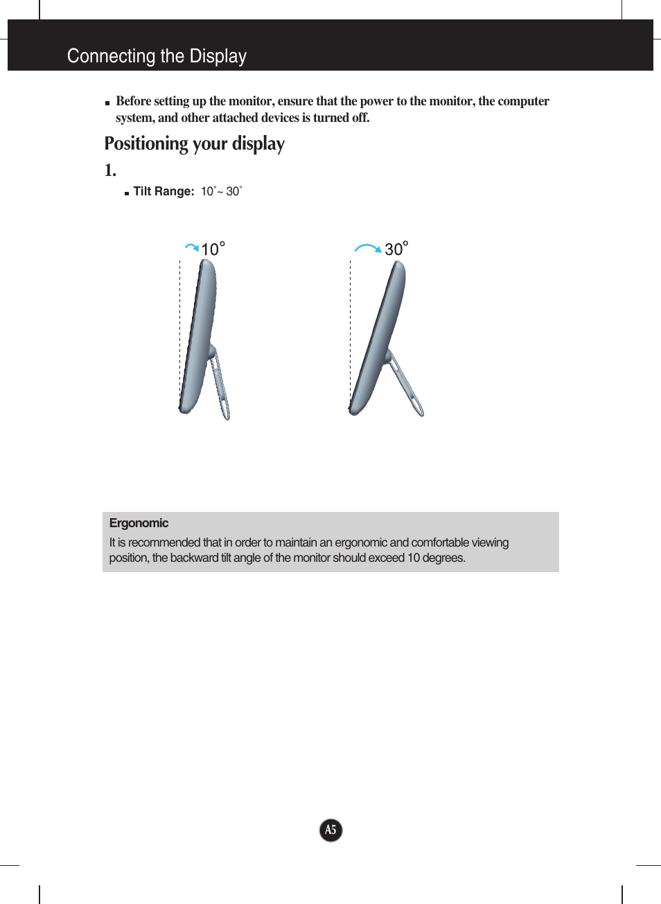 Connecting the display, Positioning your display | LG W2230S-PF User Manual | Page 6 / 22