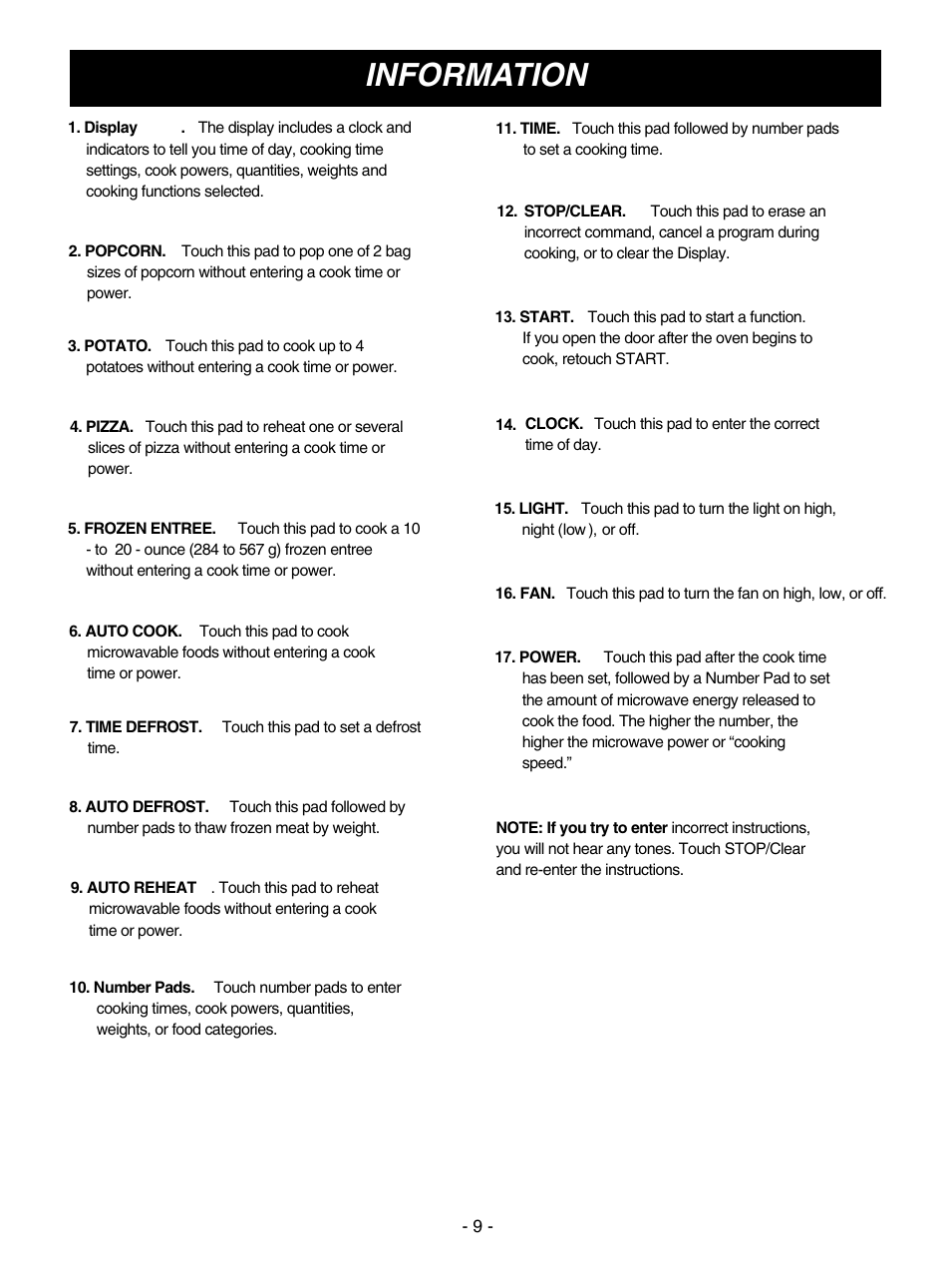 Information | LG MV1608ST User Manual | Page 9 / 30