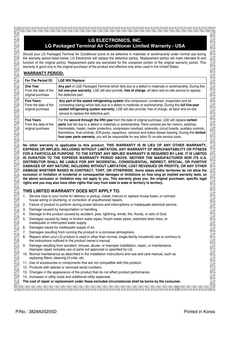 LG LP090HEM User Manual | Page 20 / 20