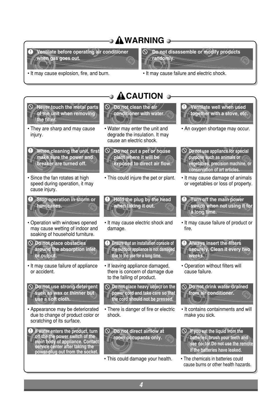 Warning caution | LG LP090HEM User Manual | Page 4 / 20