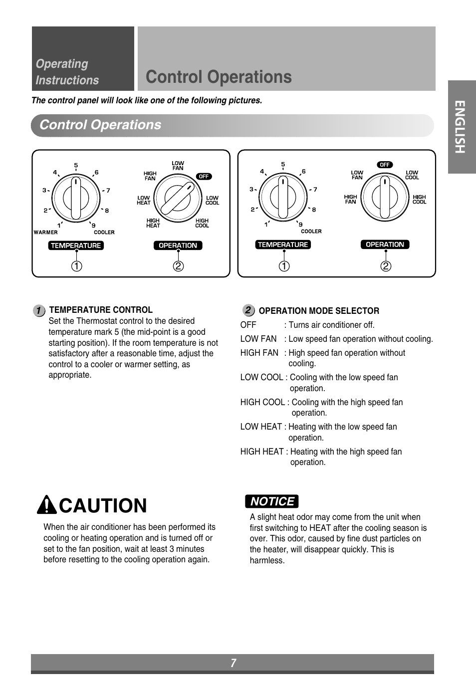 Caution, Control operations, English | Remote control operations control operations, Operating instructions | LG LP090HEM User Manual | Page 7 / 20