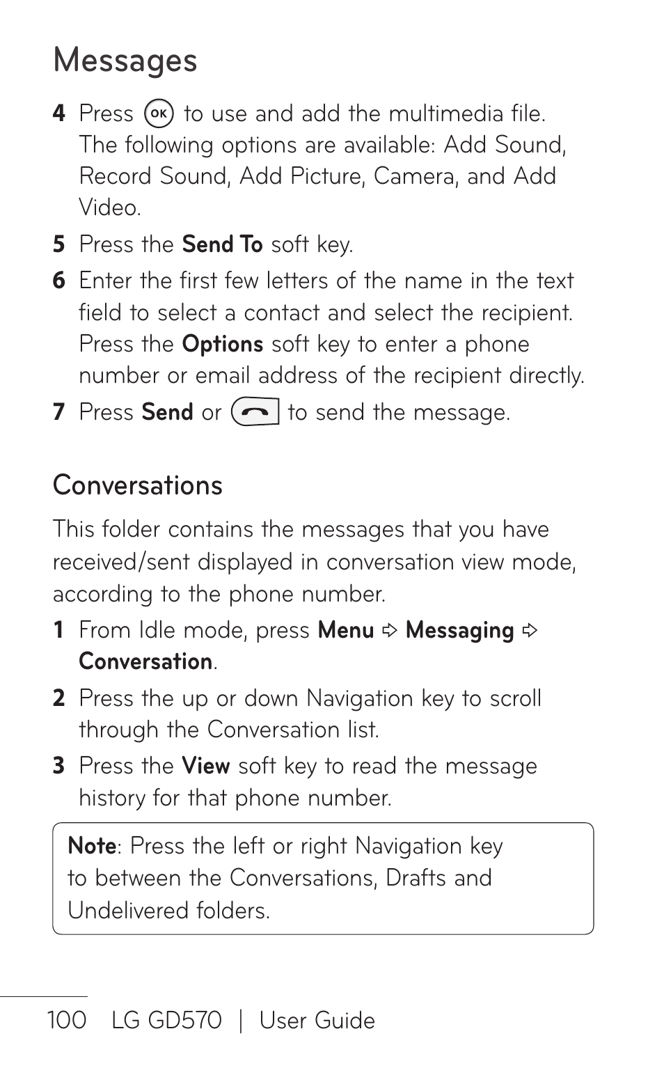 Messages, Conversations | LG GD570 User Manual | Page 102 / 174