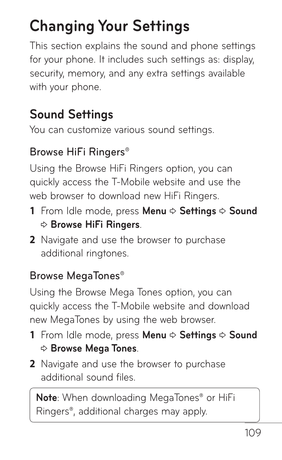 Changing your settings, Sound settings | LG GD570 User Manual | Page 111 / 174