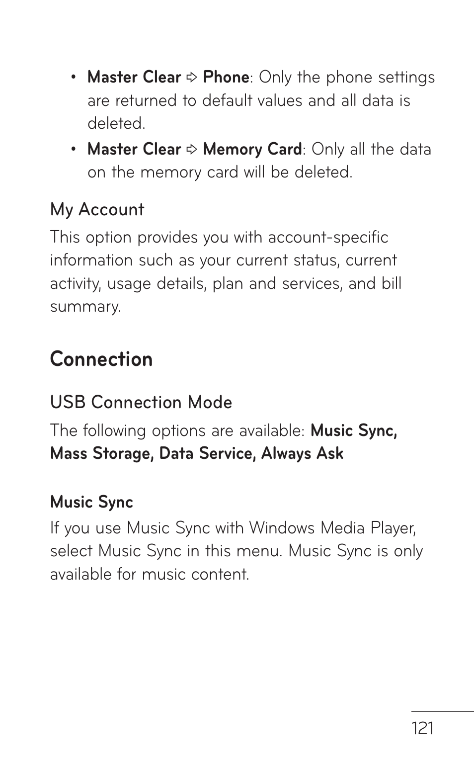 Connection | LG GD570 User Manual | Page 123 / 174