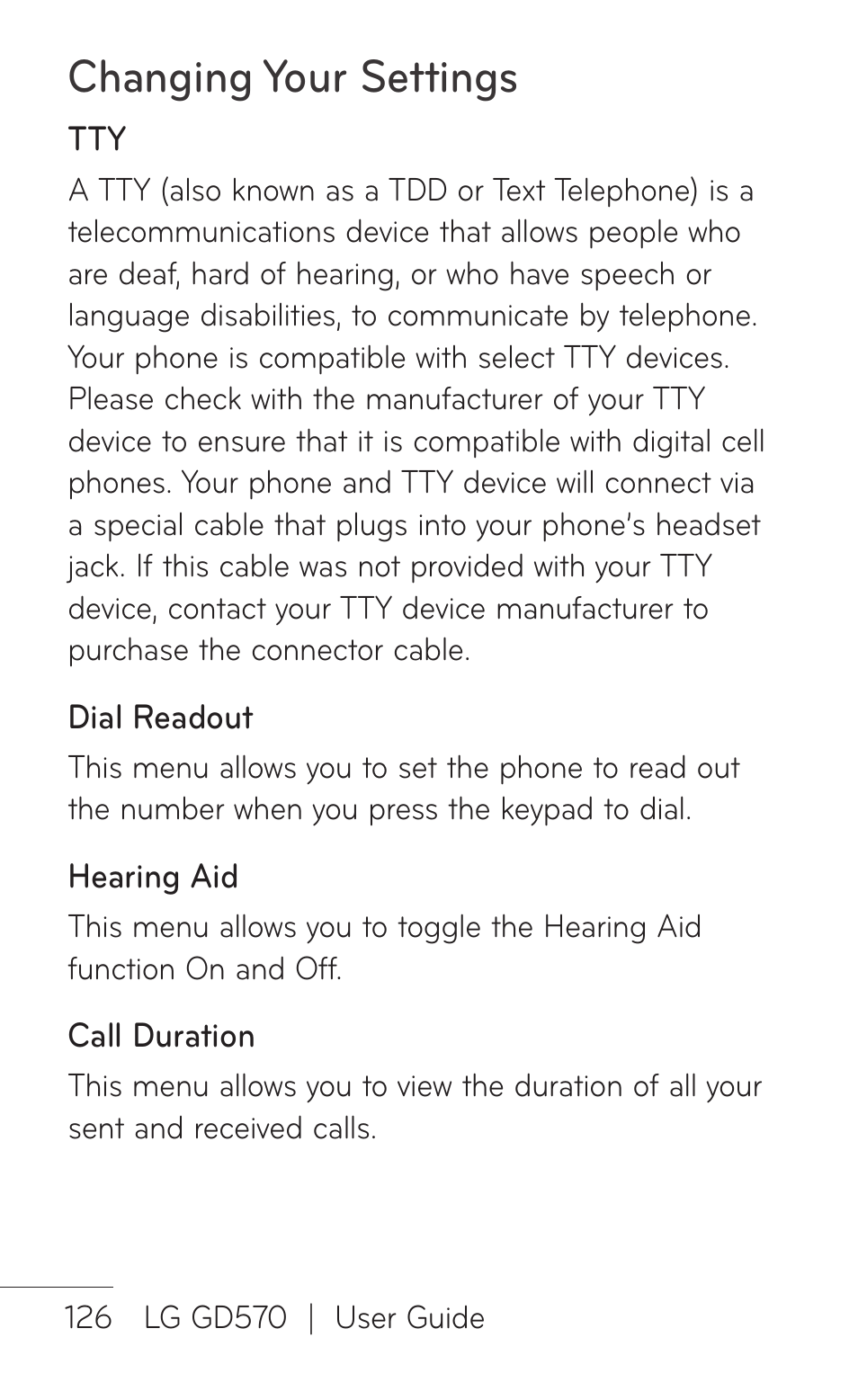 Changing your settings | LG GD570 User Manual | Page 128 / 174