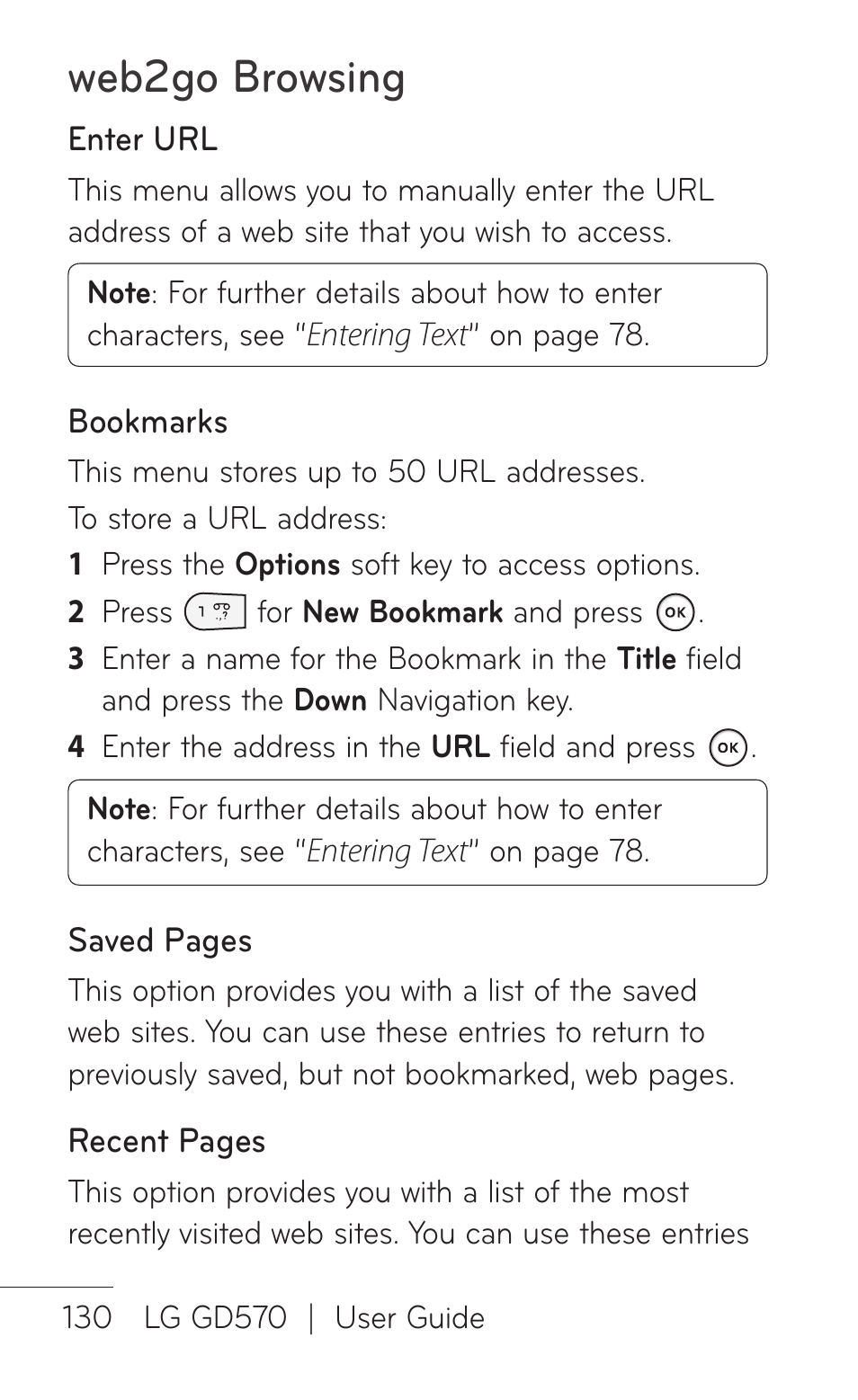 Web2go browsing | LG GD570 User Manual | Page 132 / 174