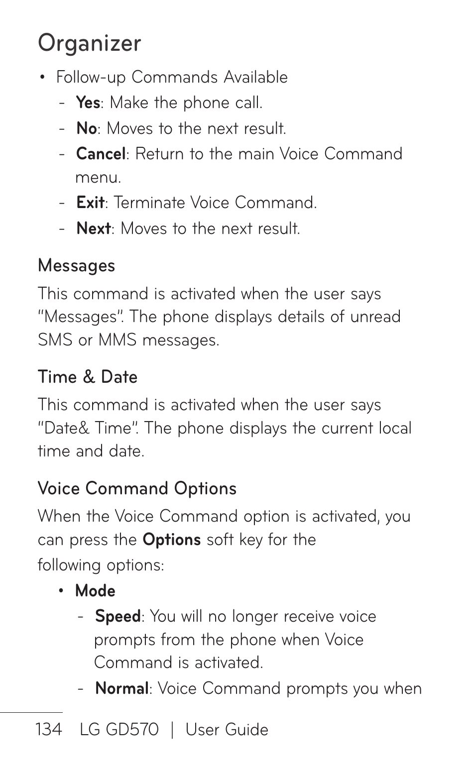 Organizer | LG GD570 User Manual | Page 136 / 174