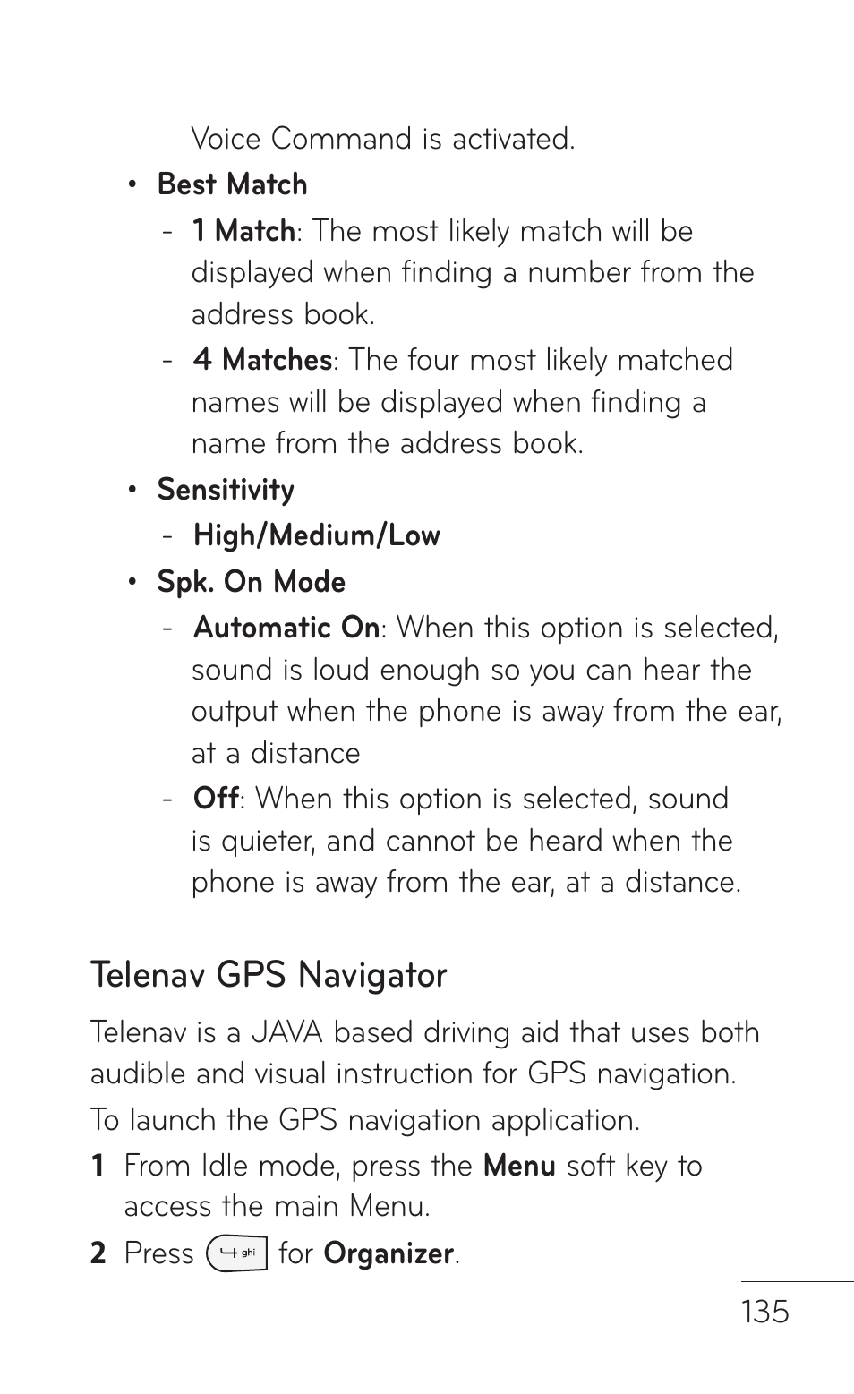 Telenav gps navigator | LG GD570 User Manual | Page 137 / 174