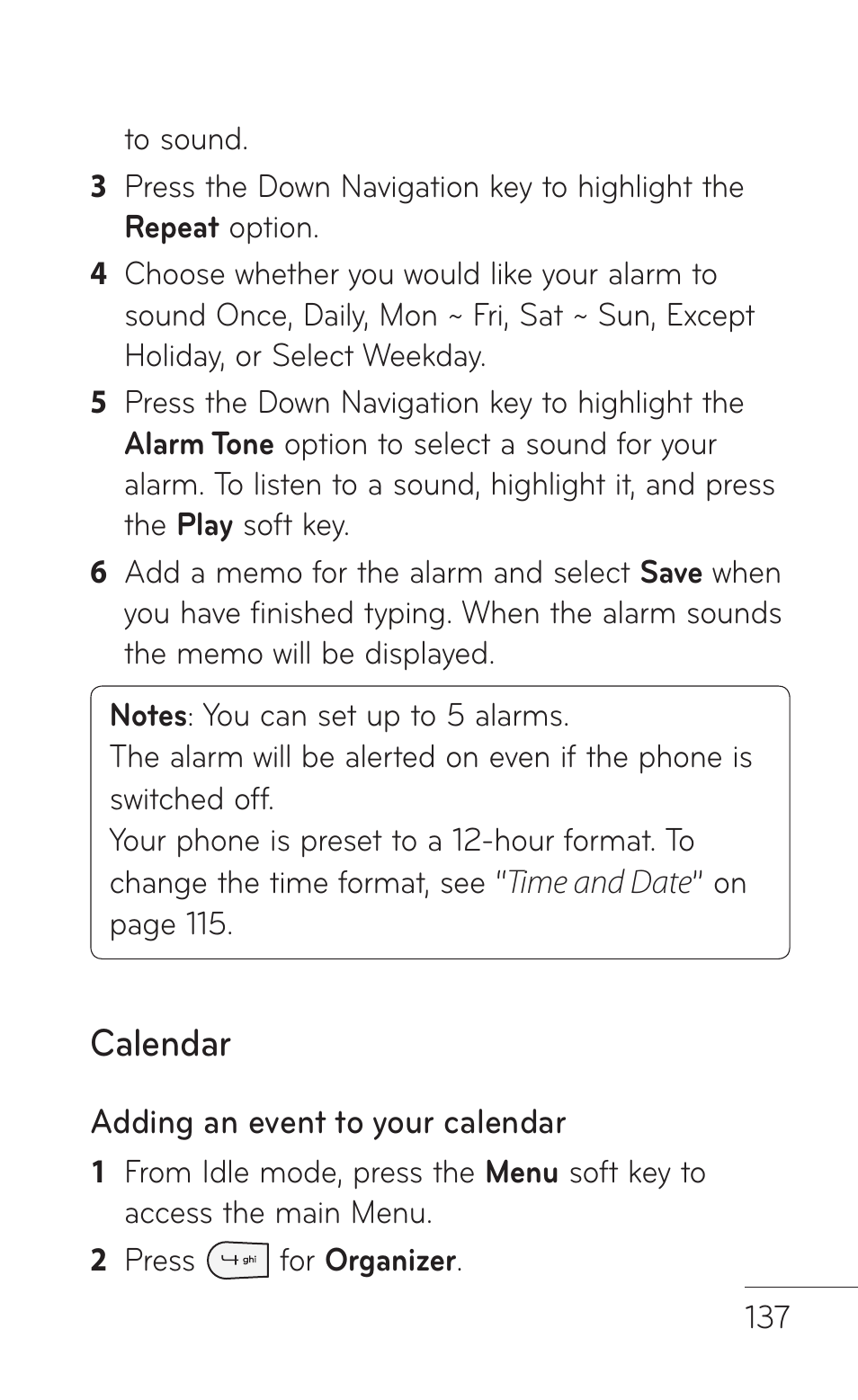 Calendar | LG GD570 User Manual | Page 139 / 174