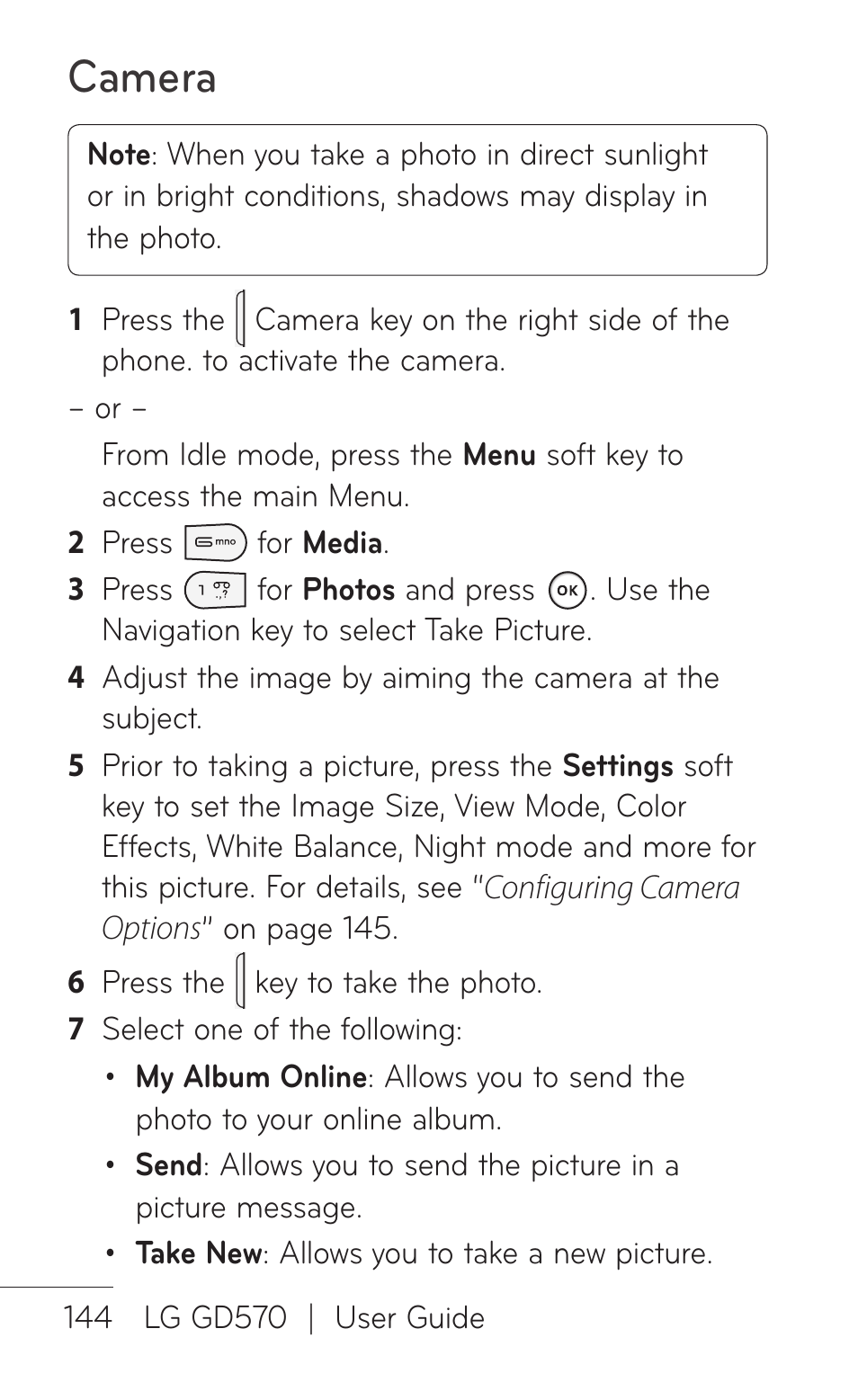 Camera | LG GD570 User Manual | Page 146 / 174