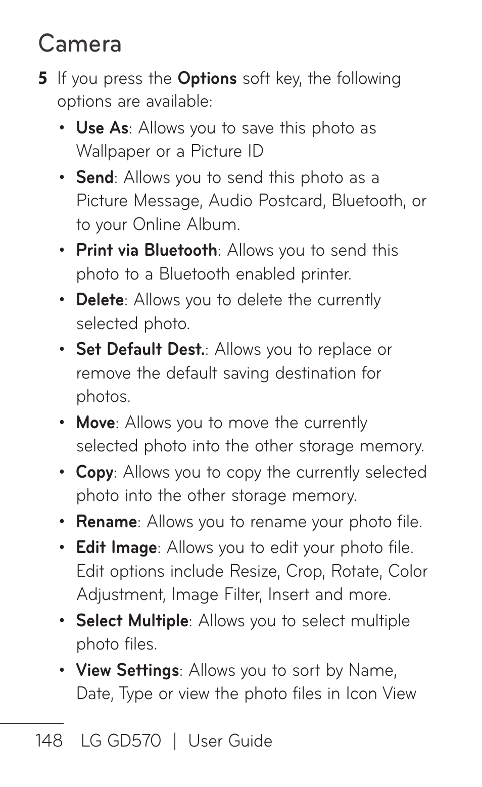 Camera | LG GD570 User Manual | Page 150 / 174