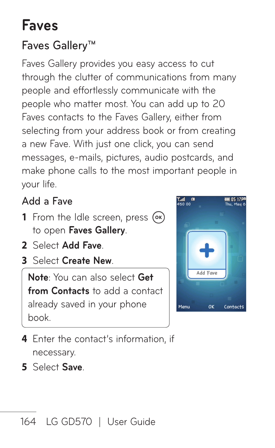 Faves, Faves gallery | LG GD570 User Manual | Page 166 / 174