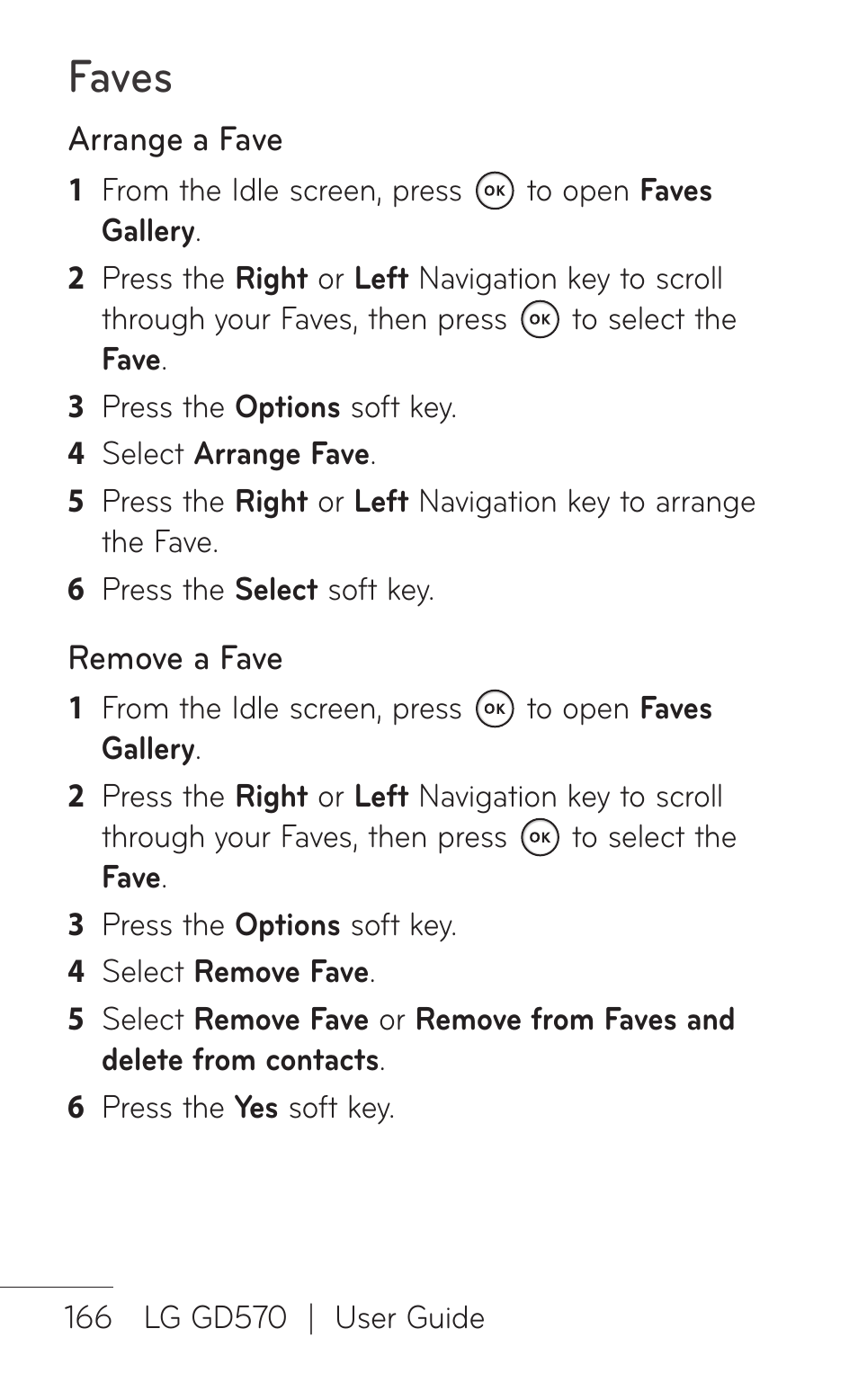 Faves | LG GD570 User Manual | Page 168 / 174