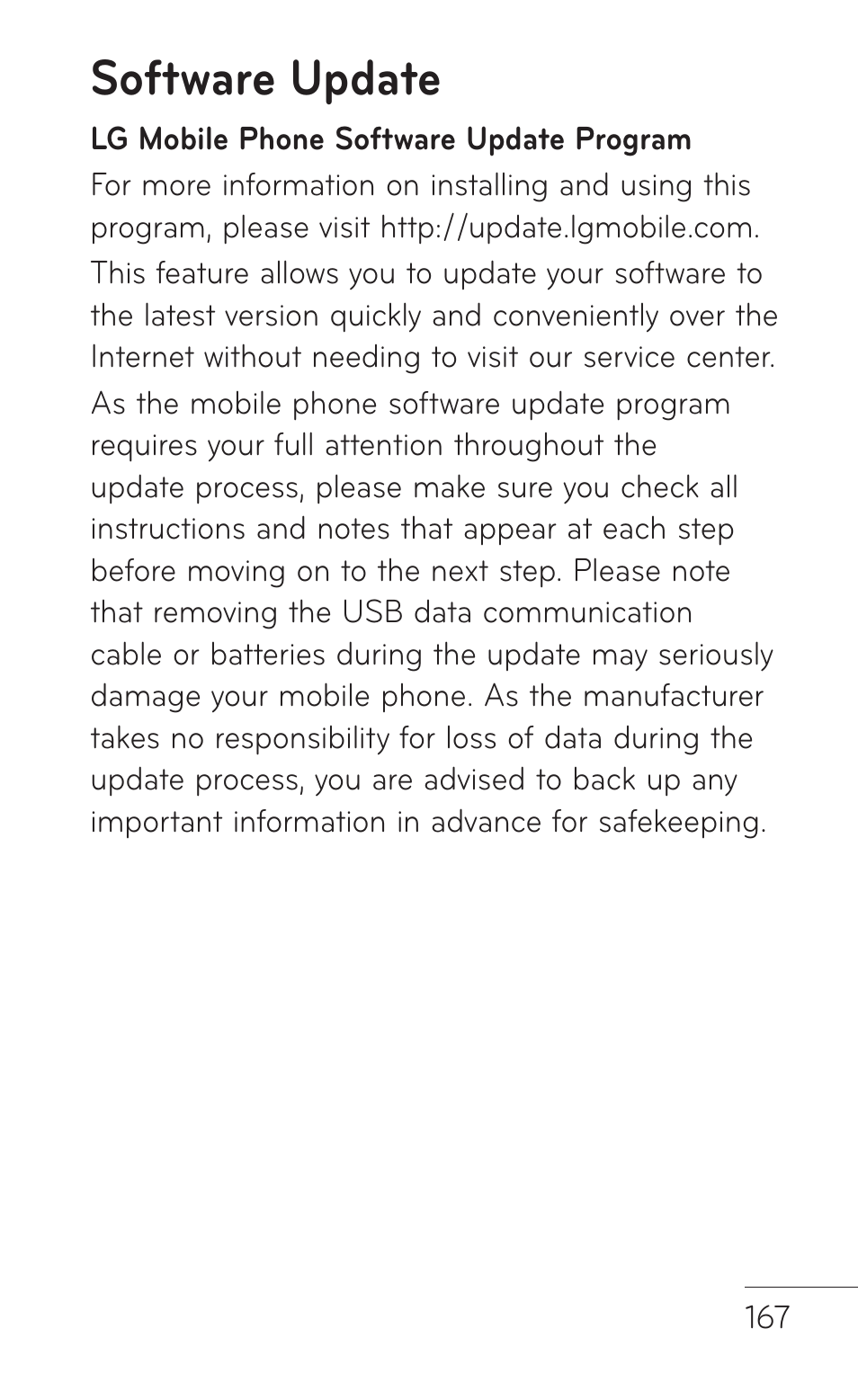 Software update | LG GD570 User Manual | Page 169 / 174