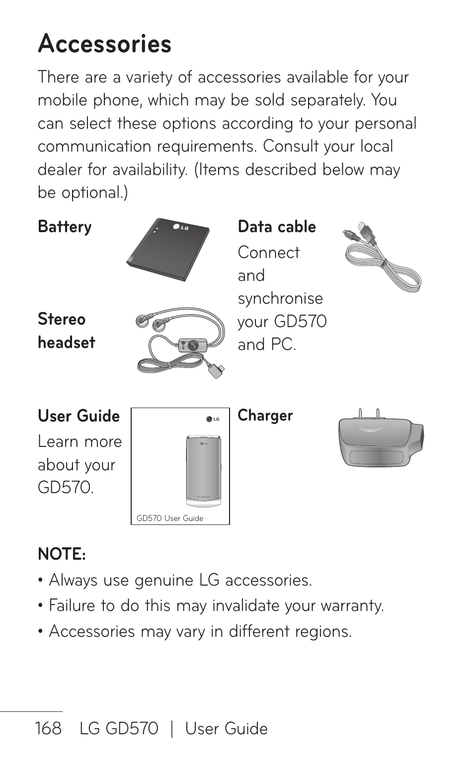 Accessories | LG GD570 User Manual | Page 170 / 174