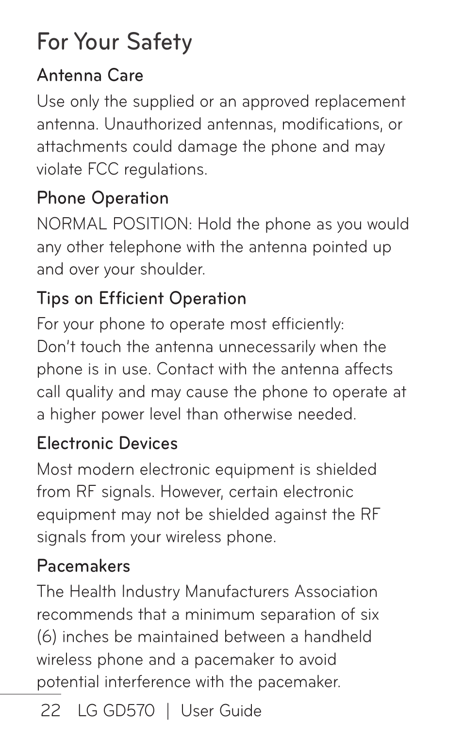 For your safety | LG GD570 User Manual | Page 24 / 174