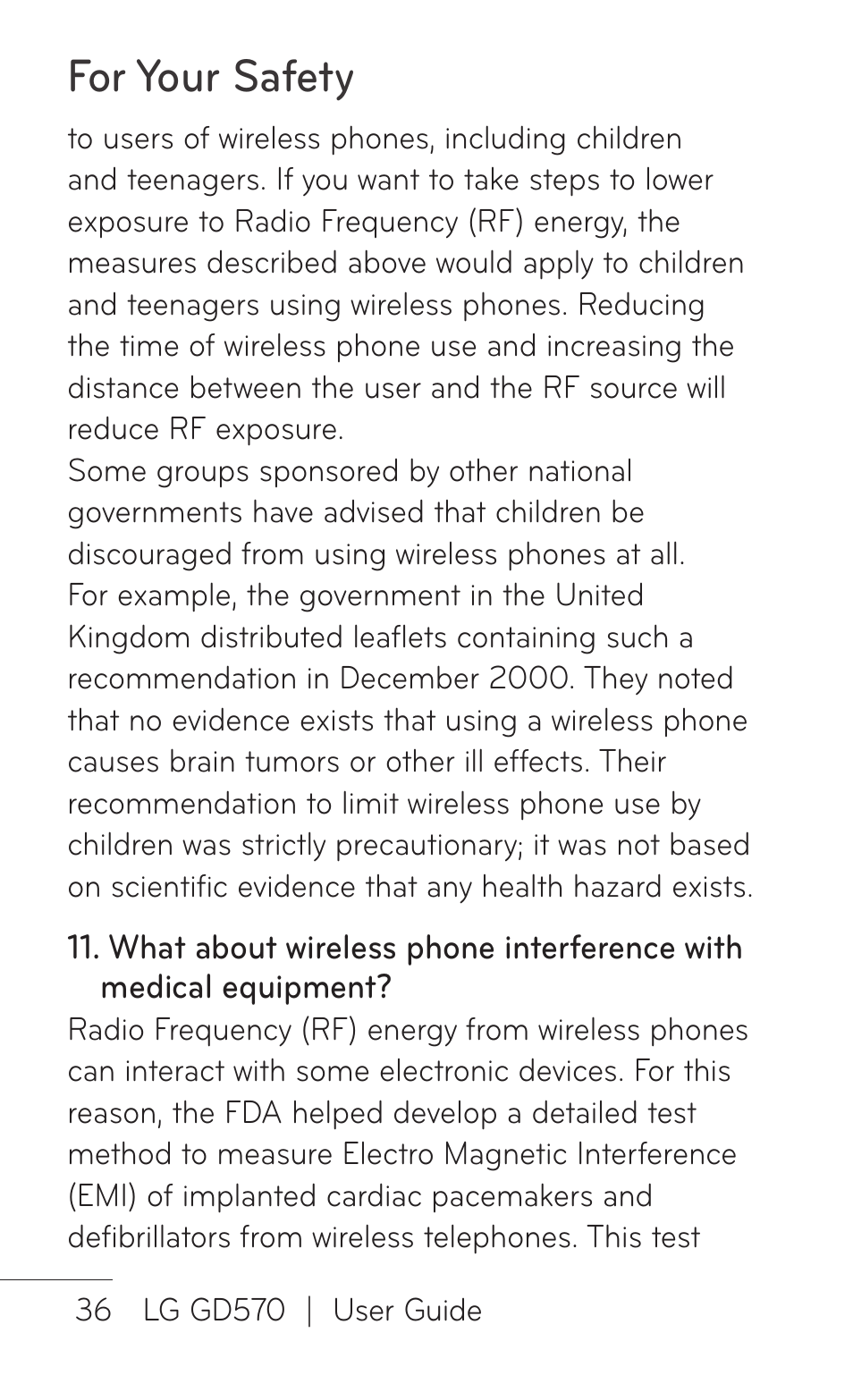 For your safety | LG GD570 User Manual | Page 38 / 174