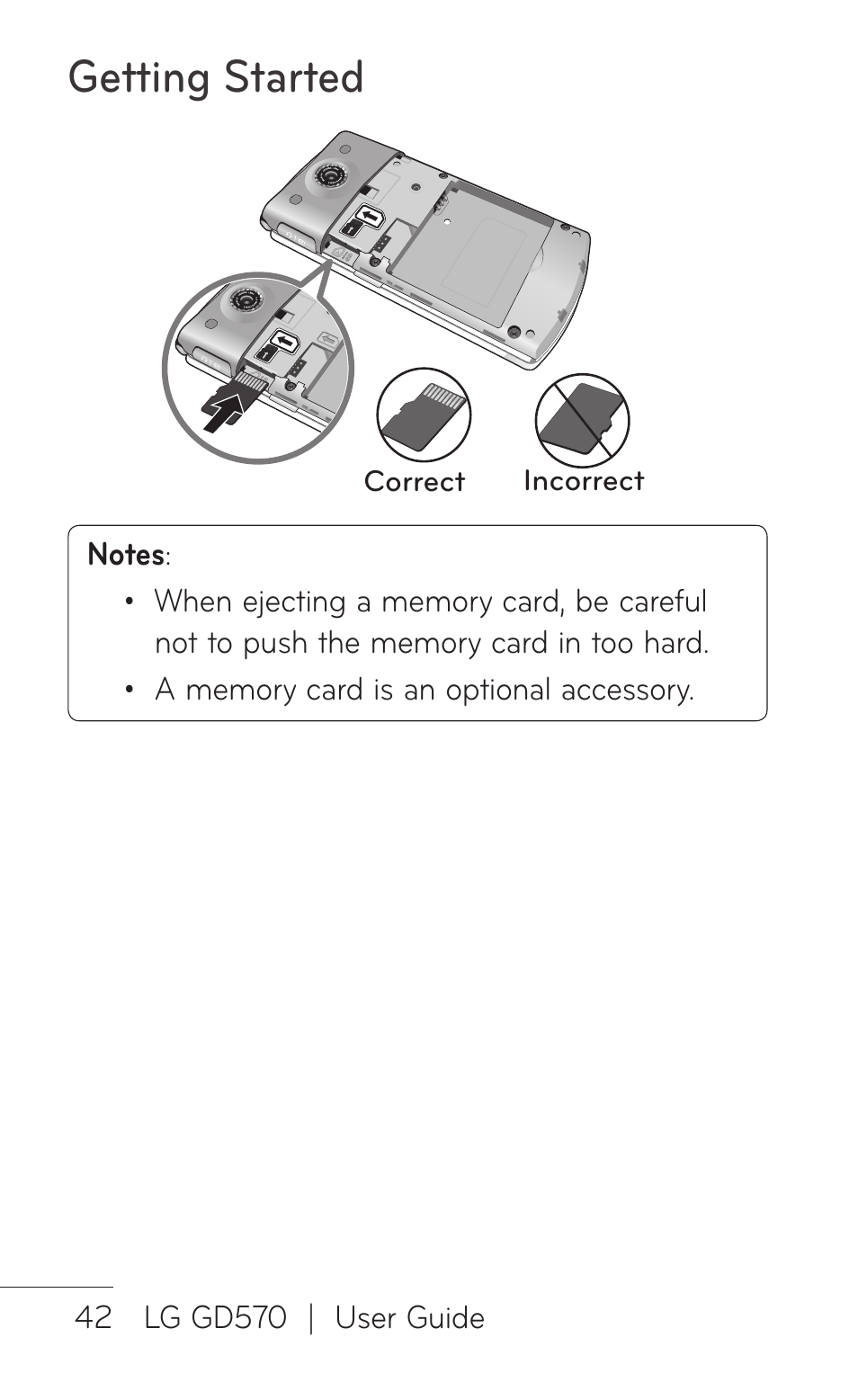 Getting started | LG GD570 User Manual | Page 44 / 174