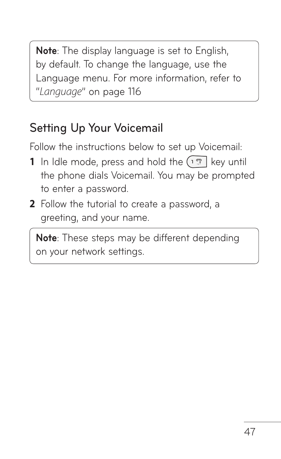 Setting up your voicemail | LG GD570 User Manual | Page 49 / 174