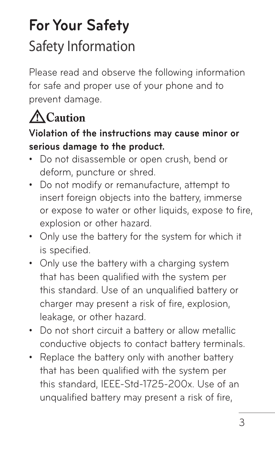 For your safety, Safety information | LG GD570 User Manual | Page 5 / 174