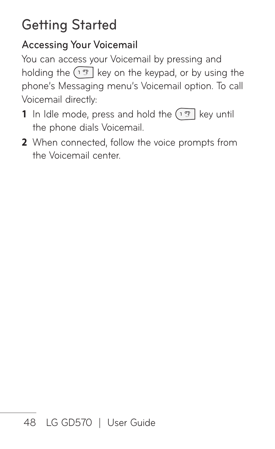 Getting started | LG GD570 User Manual | Page 50 / 174
