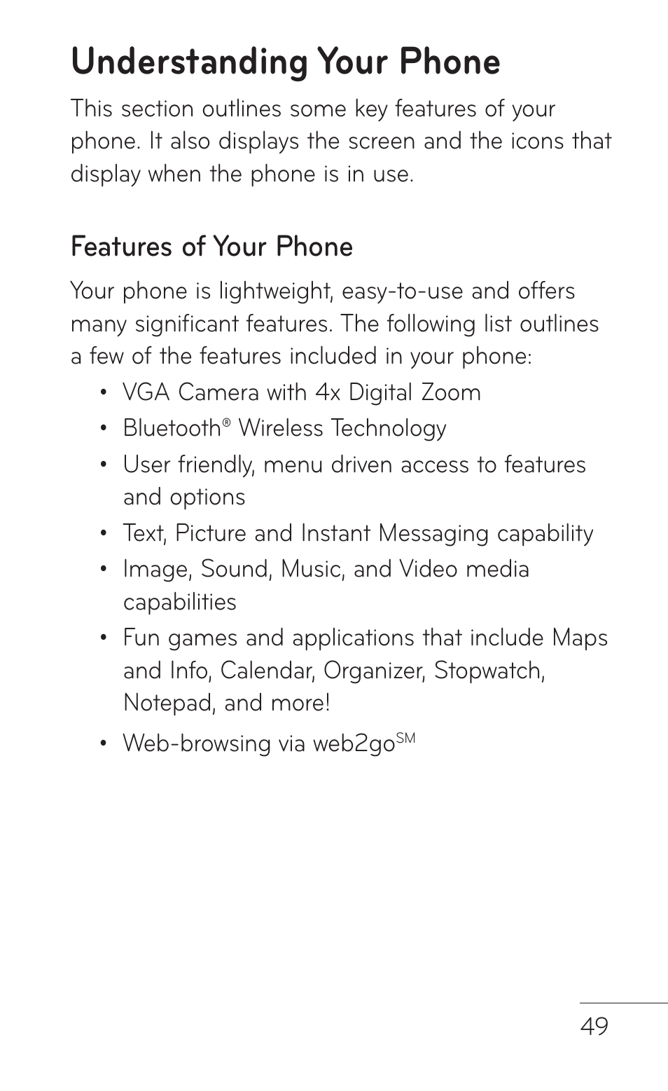 Understanding your phone, Features of your phone | LG GD570 User Manual | Page 51 / 174