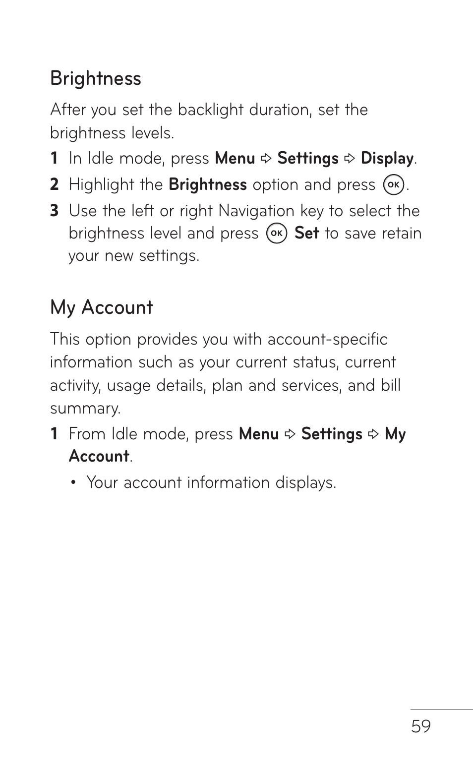 Brightness, My account | LG GD570 User Manual | Page 61 / 174