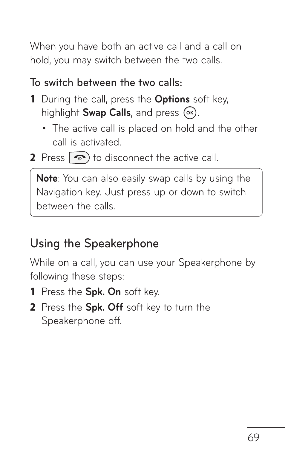 Using the speakerphone | LG GD570 User Manual | Page 71 / 174