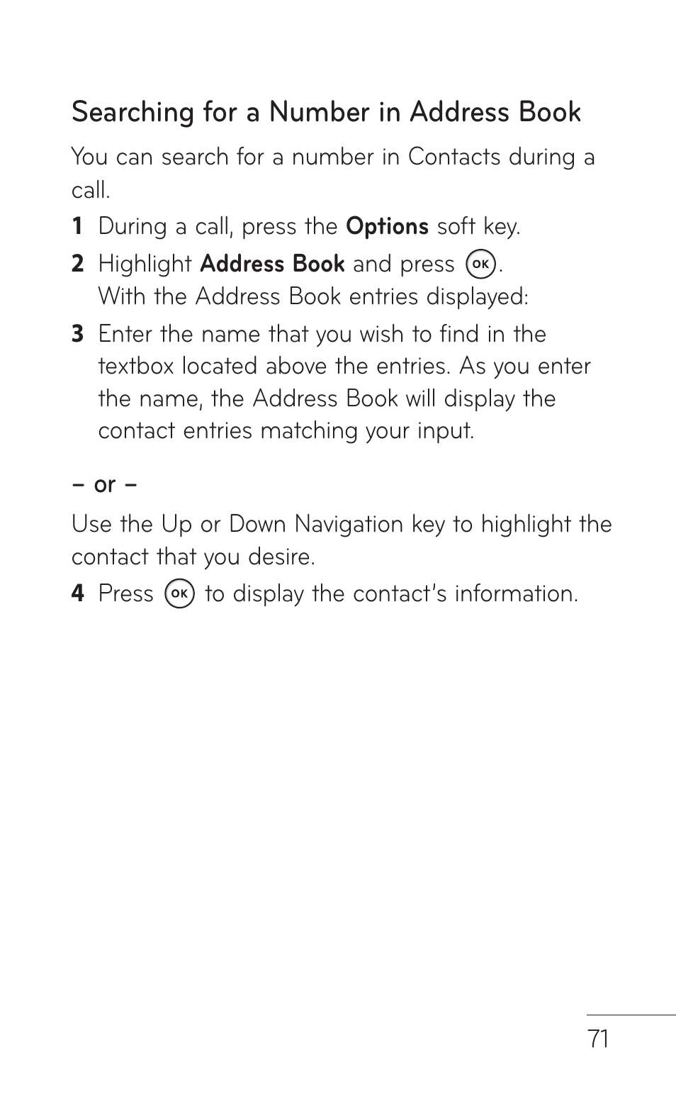 Searching for a number in address book | LG GD570 User Manual | Page 73 / 174