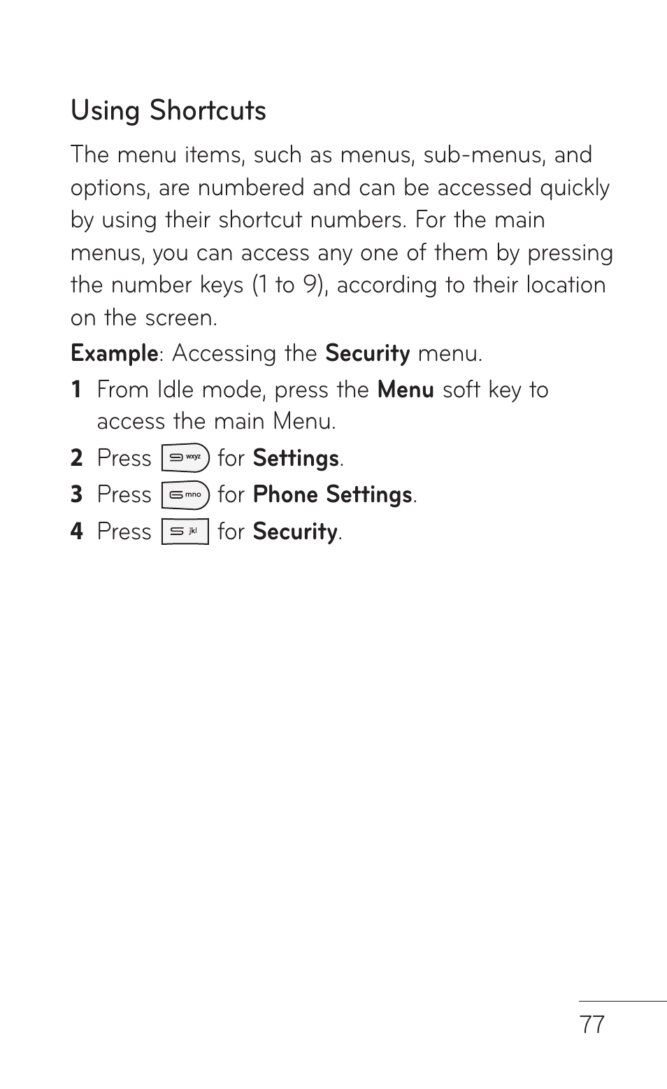 Using shortcuts | LG GD570 User Manual | Page 79 / 174